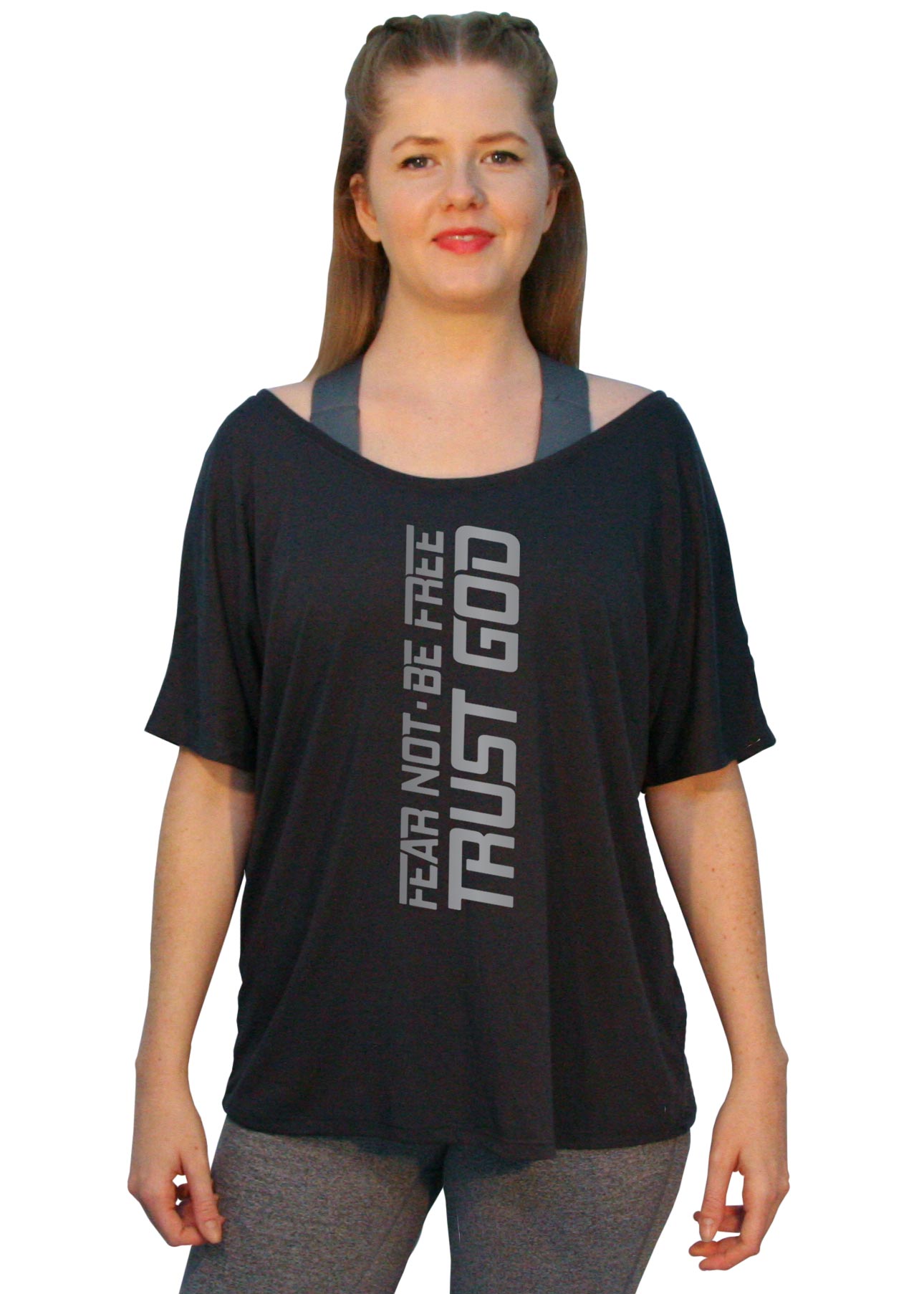 Off-The-Shoulder Tee - "Fear Not. Be Free. Trust God."